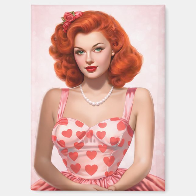 Imán Redhead 1950s Vintage Style Valentine Magnet (Anverso)