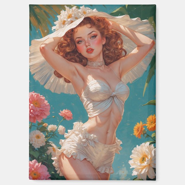 Imán Redhead Pin-Up Daisy Gorra Floral (Anverso)