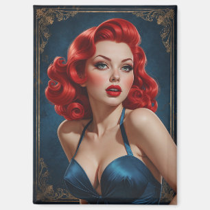 Imán Redhead Pin Up inspirada en el Art-Deco