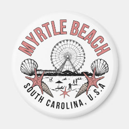 Imán redondo con viñeta retro de Myrtle Beach