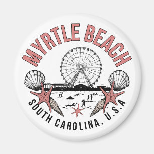 Imán redondo con viñeta retro de Myrtle Beach