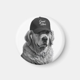 Imán redondo de Cool Golden Retriever Good Vibes
