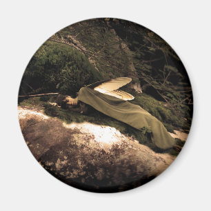 Imán redondo de hadas de sueño hermoso de madera