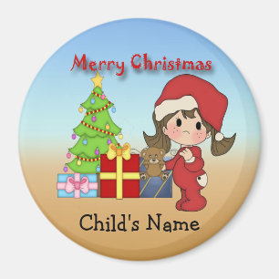 Imán redondo de la niña pequeña del navidad