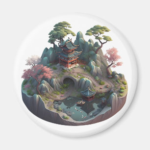 Imán redondo de paisaje de fantasía chino 3D lindo