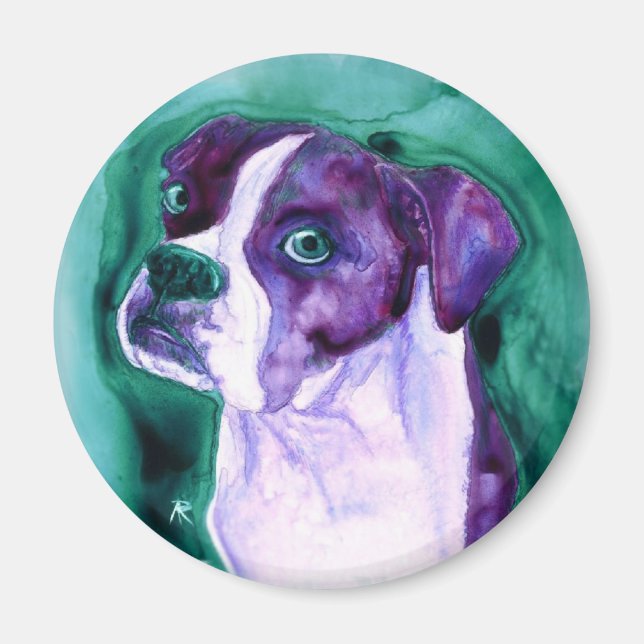 Imán redondo de perro Boxer - "No yo" (Frente)