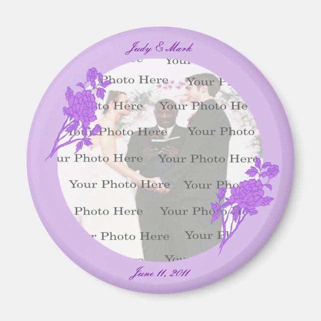Imán redondo de Personalizado de flores moradas (Frente)