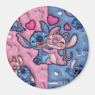 Imán redondo de Stitch y Angel adorableImán