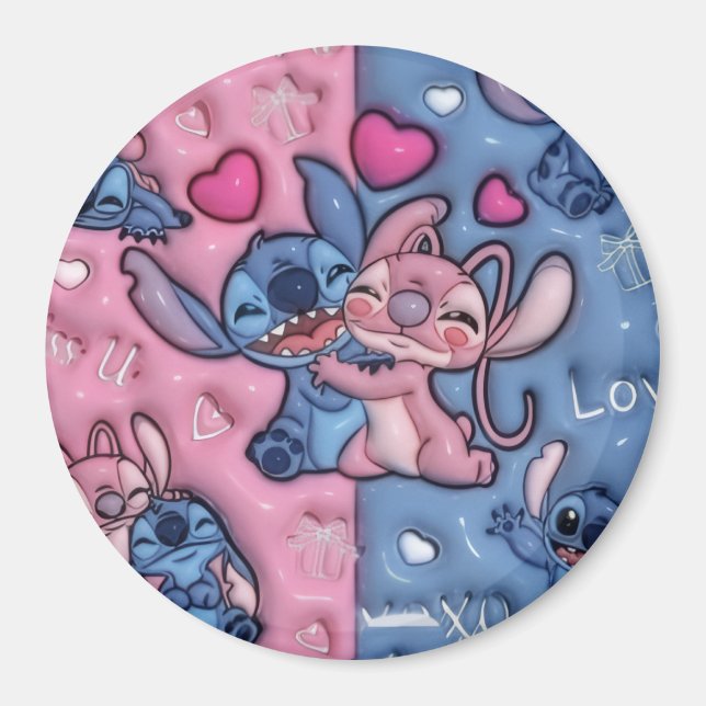 Imán redondo de Stitch y Angel adorableImán (Frente)