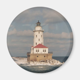 Imán redondo del faro del lago Michigan