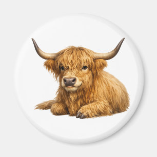 Imán redondo gráfico de vaca de las Highlands ador