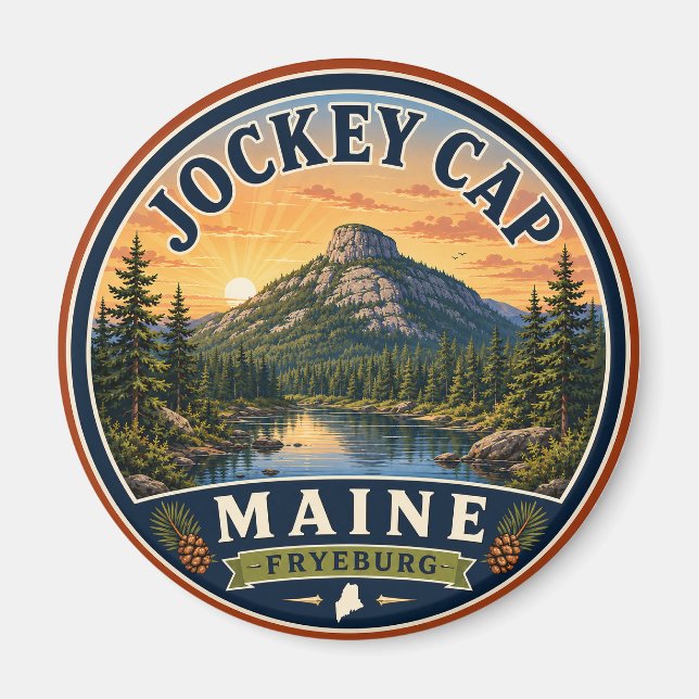 Imán Redondo Jockey Cap Fryeburg Maine (Frente)