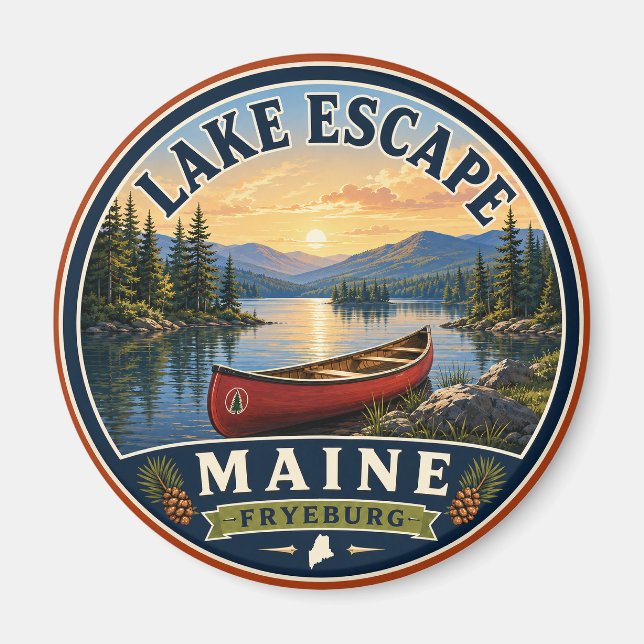 Imán redondo Lake Escape Fryeburg Maine (Frente)