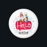 Imán redondo navideño hello winter<br><div class="desc">Imán redondo navideño hello winter</div>