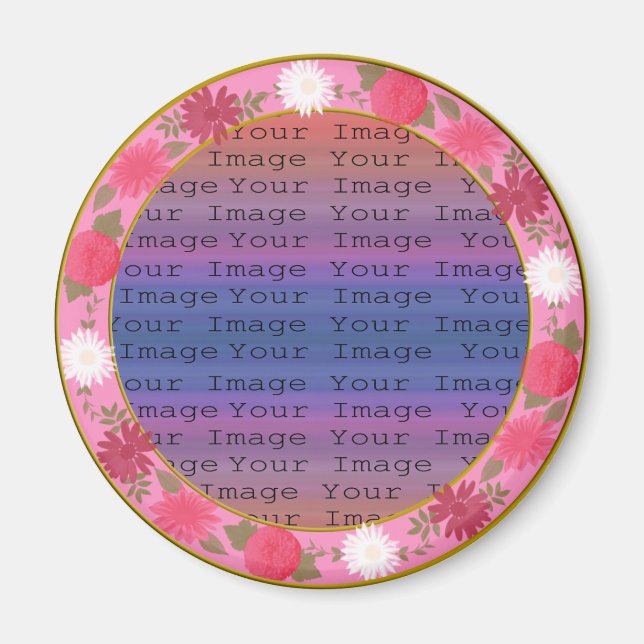 Imán redondo Personalizado de flores rosadas (Frente)