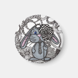 Imán redondo Zen Doodle de conejo Bunny dibujado a