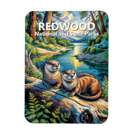 Imán Redwood National Park Animal Otters Van Gogh Style
