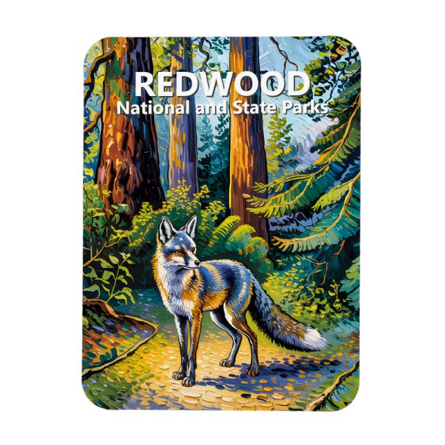 Imán Redwood National Park Van Gogh Forest Fox Custom (Vertical)