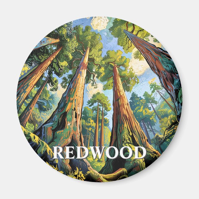 Imán Redwoods National Park California Forest Painting (Frente)