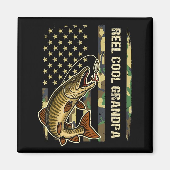 Imán Reel Cool Grandpa Muskie Fishing Fisherman America (Frente)
