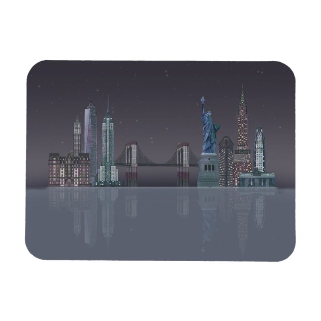Imán Reflexiones nocturnas de Skyline de Nueva York (Horizontal)
