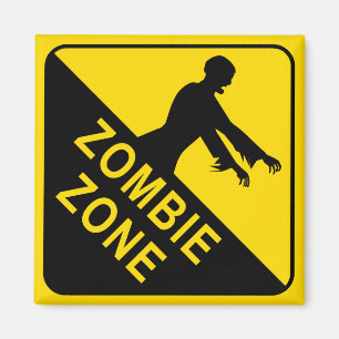 Imán Refrigerador de advertencia amarillo y negro Zombi