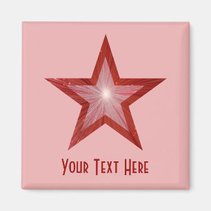 Imán Refrigerador de Estrella Roja 'Tu texto' cuadrado