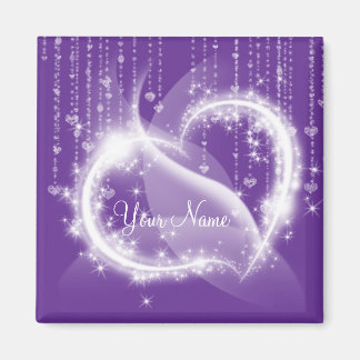 Imán Refrigerador Purple Sparkly White Heart