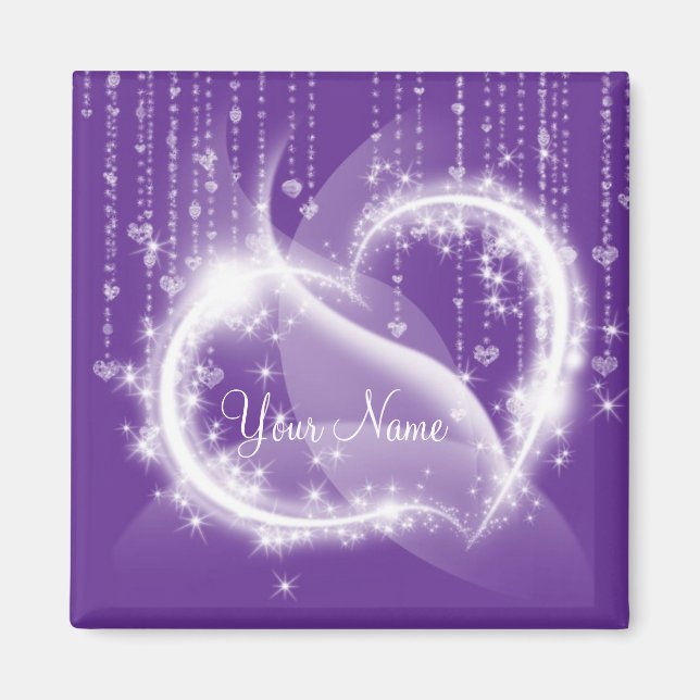 Imán Refrigerador Purple Sparkly White Heart (Frente)