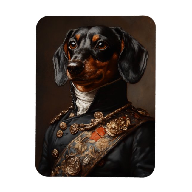 Imán Regal Dachshund con uniforme militar napoleónico (Vertical)