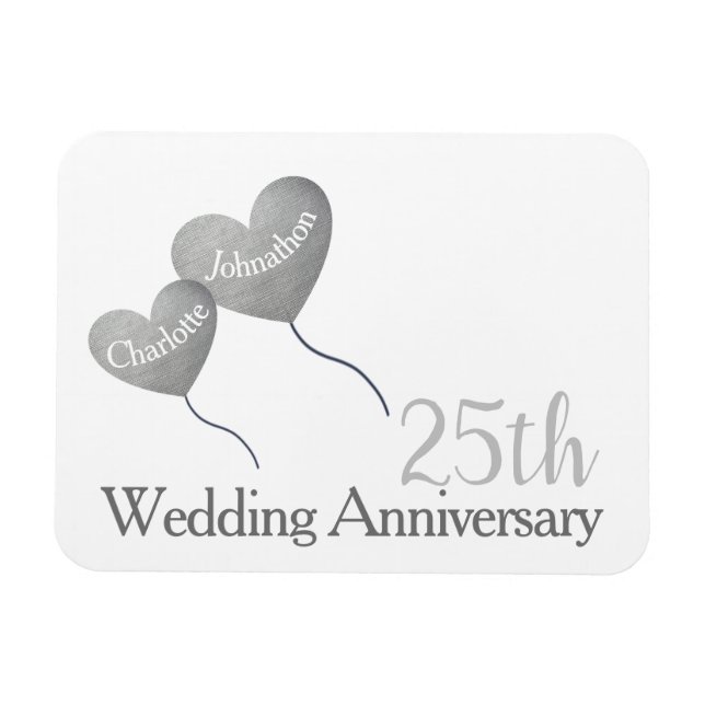 Imán Regalo de aniversario de 25 bodas en blanco y plat (Horizontal)