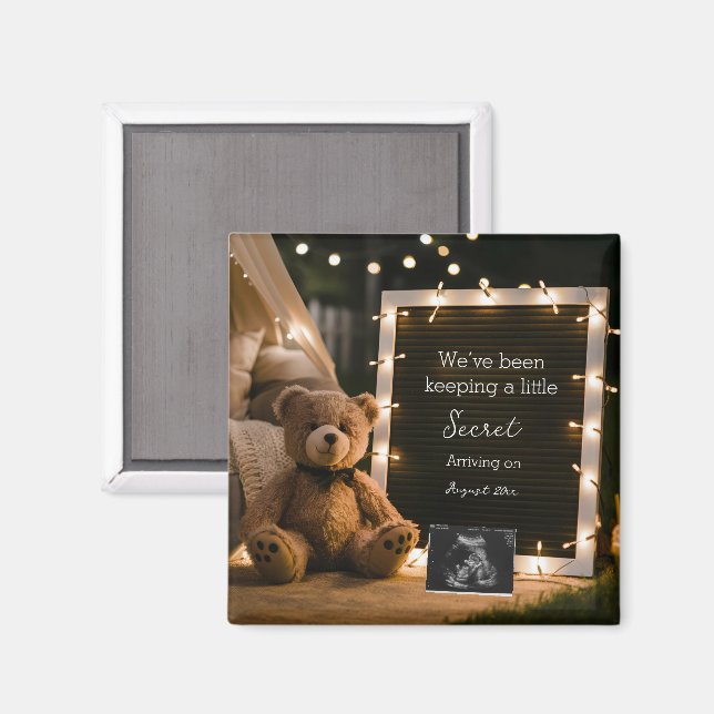 Imán Regalo de anuncio de embarazo Teddy Bear Cozy Nigh (Anverso/Reverso)