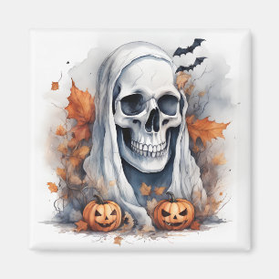 Imán Regalo de cráneo de arte fantasma místico de Hallo