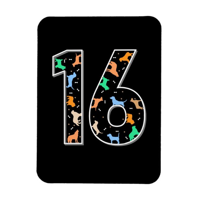 Imán Regalo de cumpleaños | 16º Cumpleaños Con Perro (Vertical)