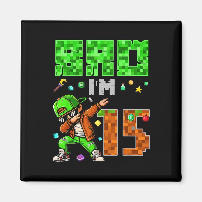 Imán Regalo de cumpleaños al estilo Pixel Dab Gamer par (Frente)
