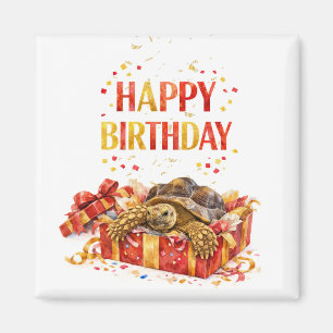 Imán Regalo de cumpleaños tortuga Sulcata rojo y dorado