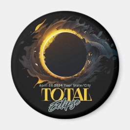 Imán Regalo de eclipse solar 2024 tu ciudad de negro
