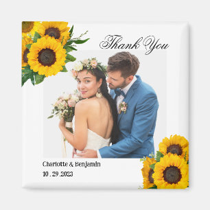Imán Regalo de Favor de Boda con Foto de Girasol de Cam