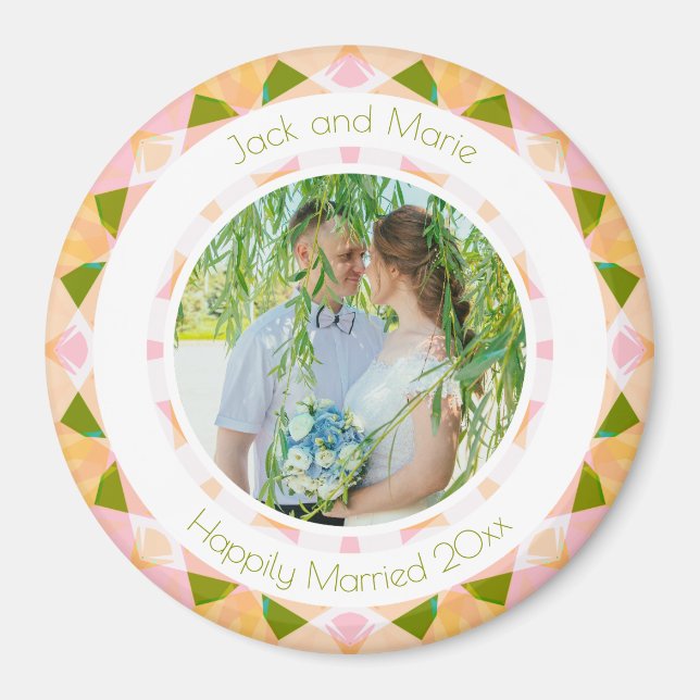 Imán Regalo de foto de Keepsake, Boda rosa verde bonito (Frente)