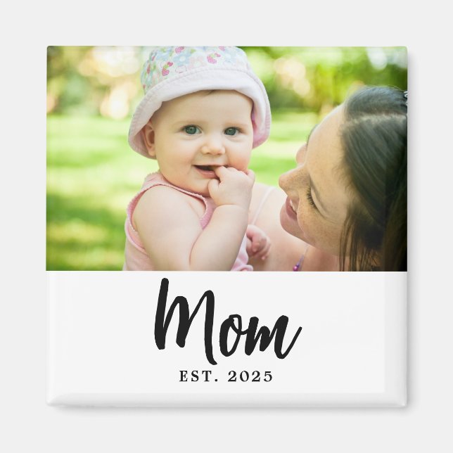 Imán Regalo de foto de la fecha establecida de mamá (Frente)