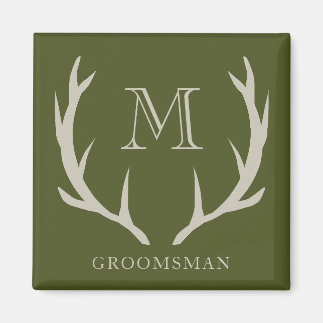 Imán Regalo de Groomsmen, Personalizado de Antler Verde (Frente)