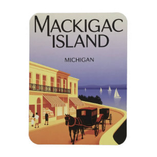 Imán Regalo de Isla Mackinac vintage de Michigan con fl