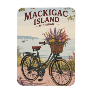 Imán Regalo de Isla Mackinac vintage Michigan con Flore
