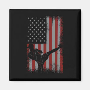 Imán Regalo de kickboxing de bandera americana retro pa