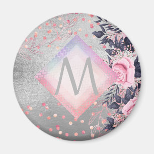 Imán Regalo de la Marina Plata Monograma Rosegold Girly