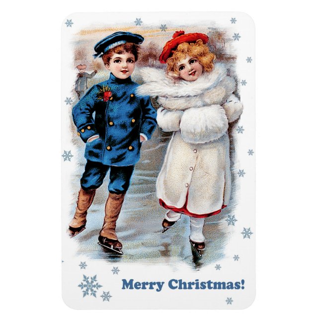 Imán Regalo de los Navidades de los niños con patinaje  (Vertical)