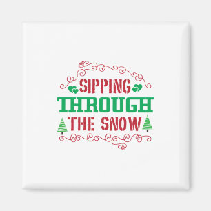 Imán Regalo De Navidad Atravesando La Nieve