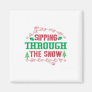 Imán Regalo De Navidad Atravesando La Nieve