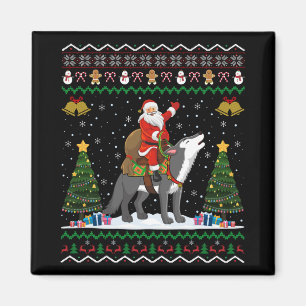 Imán Regalo de Navidad del Lobo Feo Santa montando Lobo