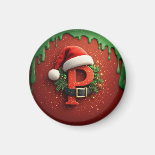 Imán Regalo de Navidad Monograma P con sombrero de Sant